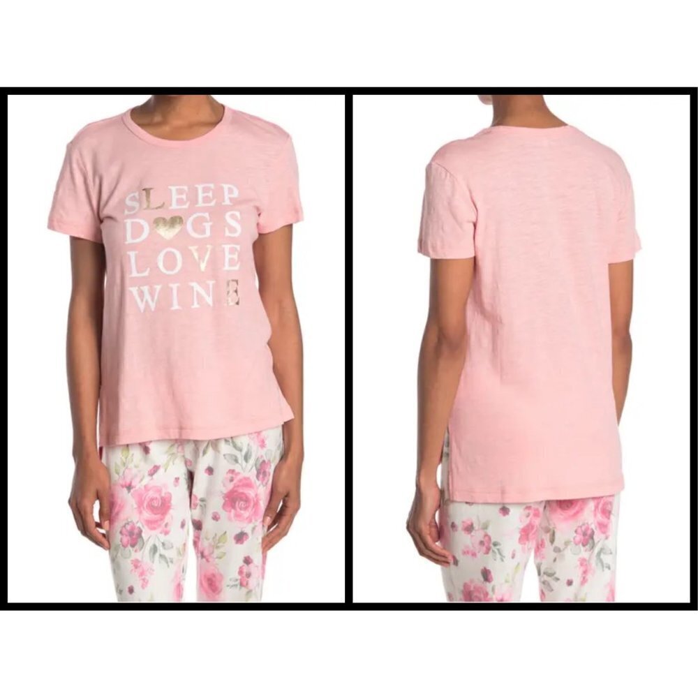 💕PJ SALVAGE💕 Sleep Dog Love Wine Graphic Tee T-Shirt PJ Top Blush Medium NWT